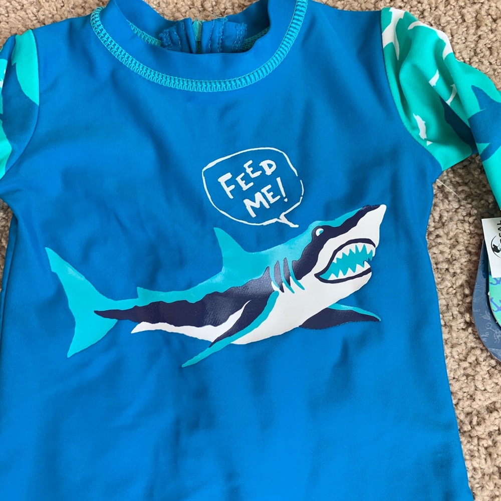 Baby Shark Hatley Boys Blue One Piece Rash Guard 3- 6 months - Picture 3 of 8